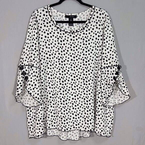 Ali Miles Tops - Ali Miles Tunic Top Womens XL White With Black Polka Dots 3/4 Sleeves Hi Low Hem